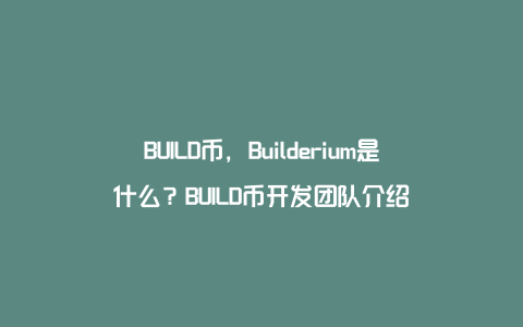 BUILD币，Builderium是什么？BUILD币开发团队介绍