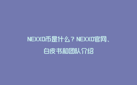 NEXXO币是什么？NEXXO官网、白皮书和团队介绍