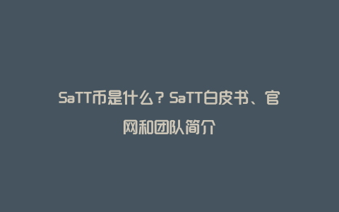 SaTT币是什么？SaTT白皮书、官网和团队简介