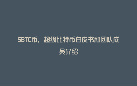 SBTC币，超级比特币白皮书和团队成员介绍