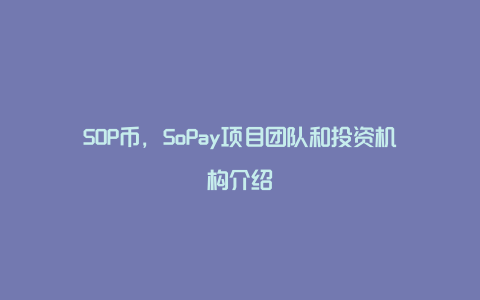 SOP币，SoPay项目团队和投资机构介绍