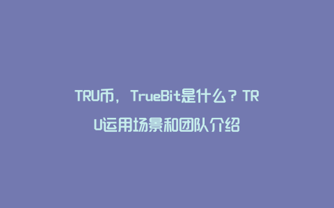 TRU币，TrueBit是什么？TRU运用场景和团队介绍