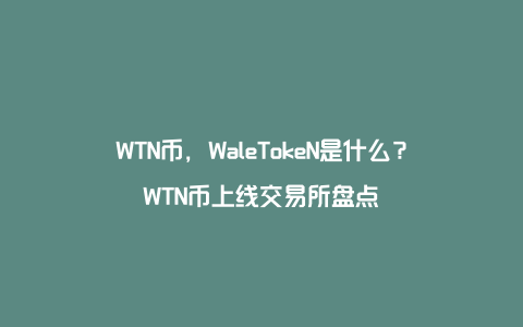 WTN币，WaleTokeN是什么？WTN币上线交易所盘点