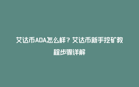 艾达币ADA怎么样？艾达币新手挖矿教程步骤详解