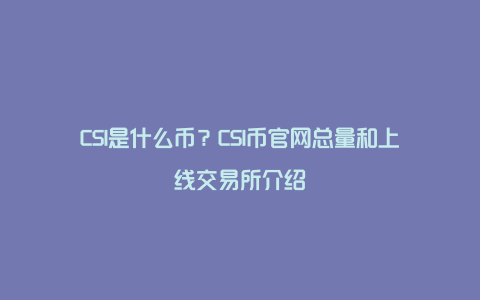 CSI是什么币？CSI币官网总量和上线交易所介绍