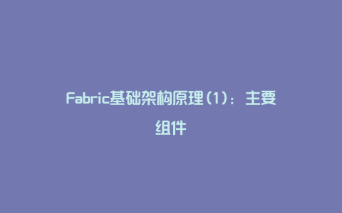 Fabric基础架构原理(1)：主要组件