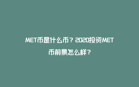 MET币是什么币？2020投资MET币前景怎么样？