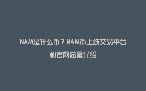 NAM是什么币？NAM币上线交易平台和官网总量介绍