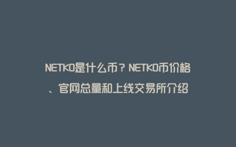 NETKO是什么币？NETKO币价格、官网总量和上线交易所介绍