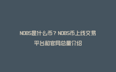 NOBS是什么币？NOBS币上线交易平台和官网总量介绍