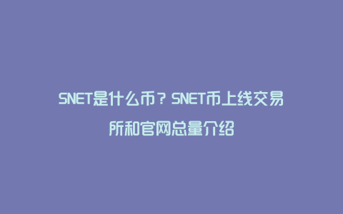 SNET是什么币？SNET币上线交易所和官网总量介绍