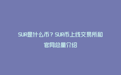 SUR是什么币？SUR币上线交易所和官网总量介绍