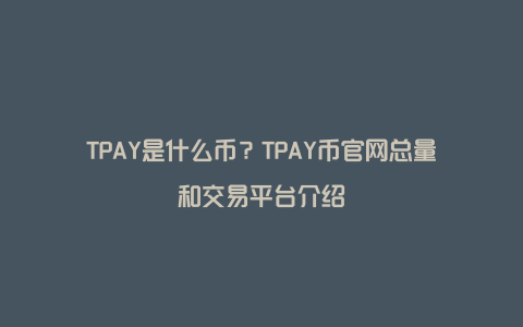 TPAY是什么币？TPAY币官网总量和交易平台介绍