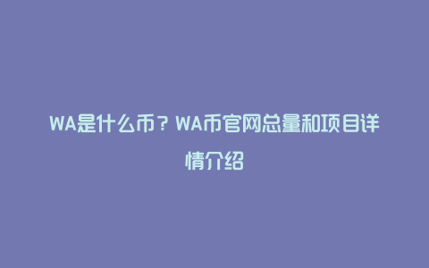 WA是什么币？WA币官网总量和项目详情介绍