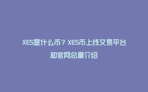 XES是什么币？XES币上线交易平台和官网总量介绍