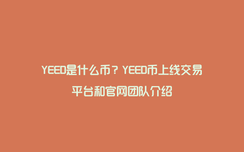 YEED是什么币？YEED币上线交易平台和官网团队介绍