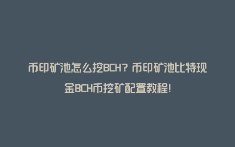 币印矿池怎么挖BCH？币印矿池比特现金BCH币挖矿配置教程！