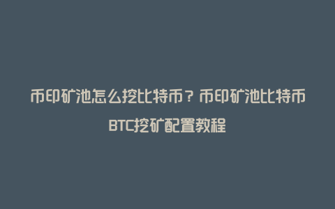 币印矿池怎么挖比特币？币印矿池比特币BTC挖矿配置教程