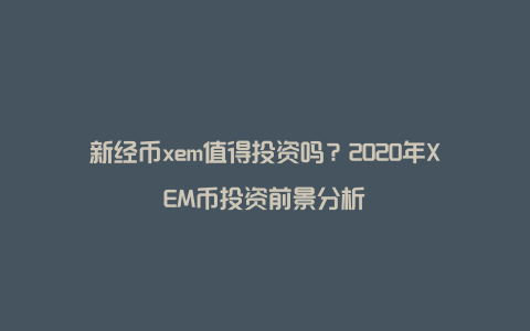 新经币xem值得投资吗？2020年XEM币投资前景分析