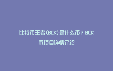 比特币王者(BCK)是什么币？BCK币项目详情介绍