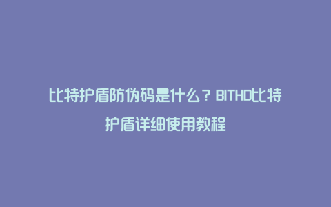 比特护盾防伪码是什么？BITHD比特护盾详细使用教程