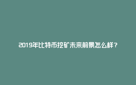 2019年比特币挖矿未来前景怎么样？