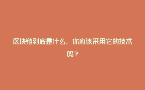 区块链到底是什么，你应该采用它的技术吗？