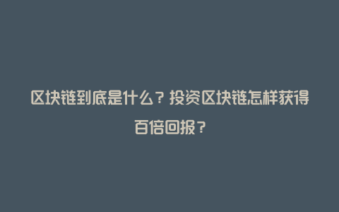 区块链到底是什么？投资区块链怎样获得百倍回报？