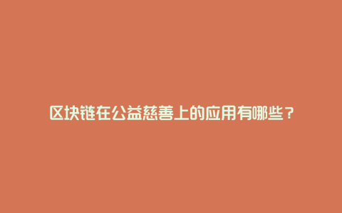 区块链在公益慈善上的应用有哪些？