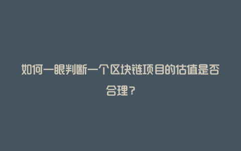 如何一眼判断一个区块链项目的估值是否合理？