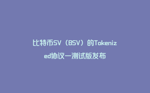 比特币SV（BSV）的Tokenized协议—测试版发布