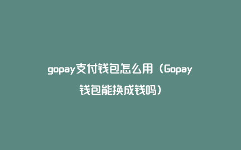 gopay支付钱包怎么用（Gopay钱包能换成钱吗）