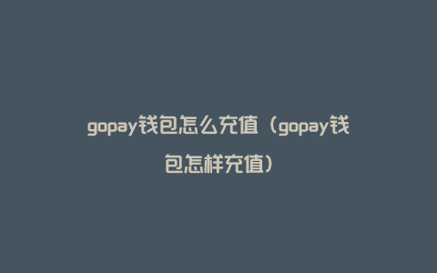 gopay钱包怎么充值（gopay钱包怎样充值）