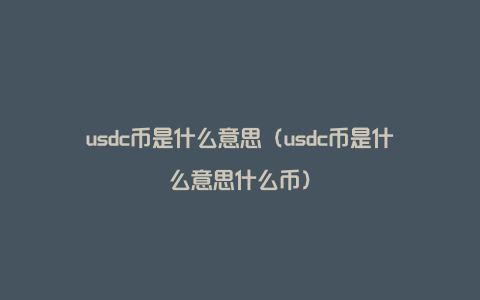 usdc币是什么意思（usdc币是什么意思什么币）