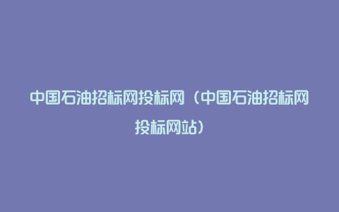 中国石油招标网投标网（中国石油招标网投标网站）