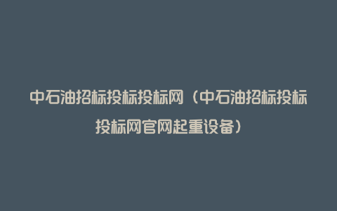 中石油招标投标投标网（中石油招标投标投标网官网起重设备）