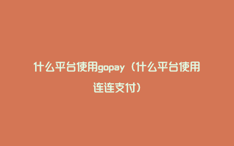 什么平台使用gopay（什么平台使用连连支付）