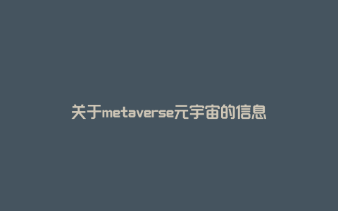 关于metaverse元宇宙的信息