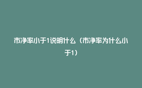 市净率小于1说明什么（市净率为什么小于1）