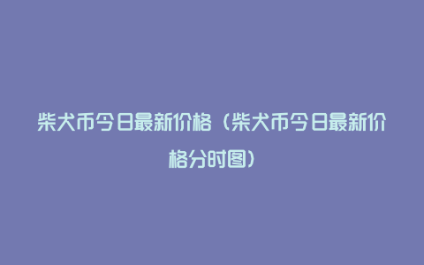 柴犬币今日最新价格（柴犬币今日最新价格分时图）