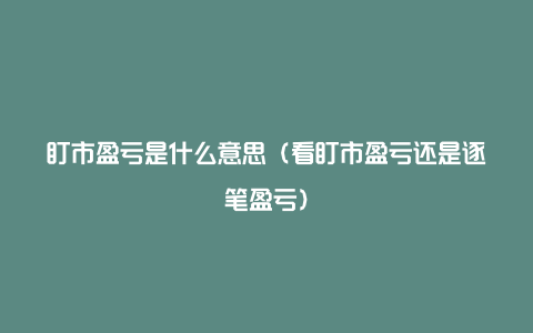 盯市盈亏是什么意思（看盯市盈亏还是逐笔盈亏）