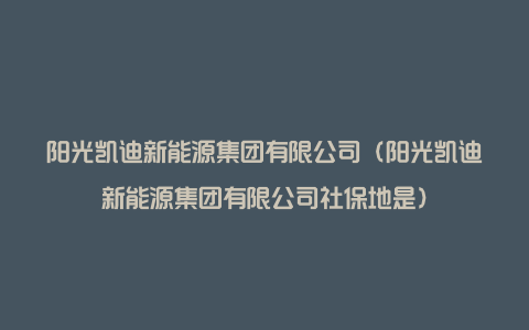 阳光凯迪新能源集团有限公司（阳光凯迪新能源集团有限公司社保地是）