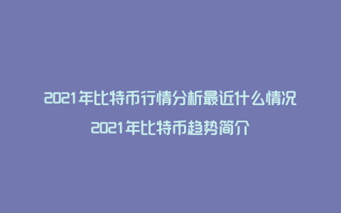 2021年比特币行情分析最近什么情况2021年比特币趋势简介