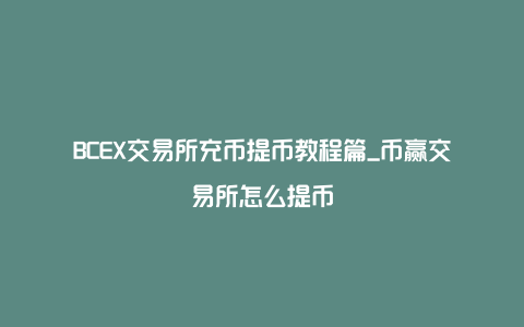 BCEX交易所充币提币教程篇_币赢交易所怎么提币