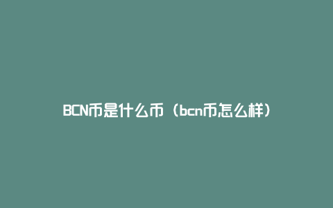 BCN币是什么币（bcn币怎么样）