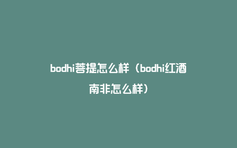 bodhi菩提怎么样（bodhi红酒南非怎么样）