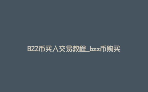 BZZ币买入交易教程_bzz币购买