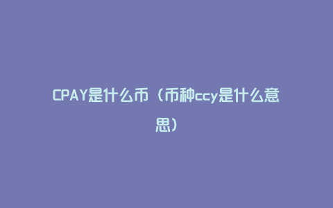 CPAY是什么币（币种ccy是什么意思）