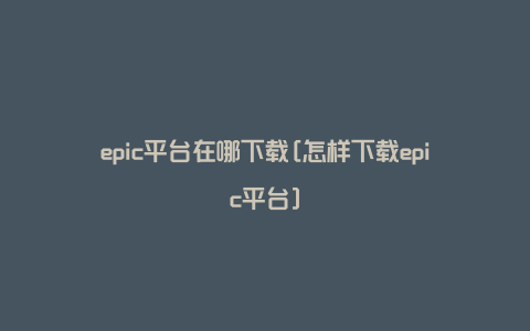 epic平台在哪下载[怎样下载epic平台]