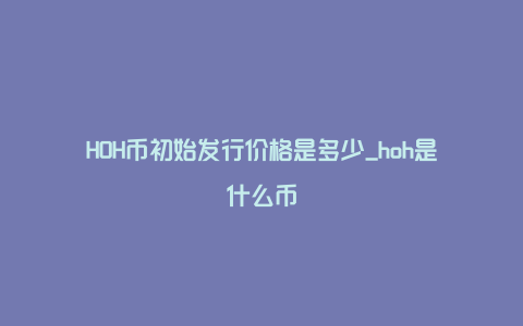 HOH币初始发行价格是多少_hoh是什么币